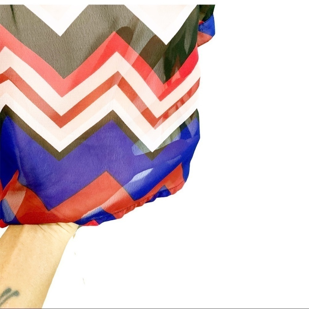 Sequin Hearts Chevron Print Sheer Button Tunic M - image 6